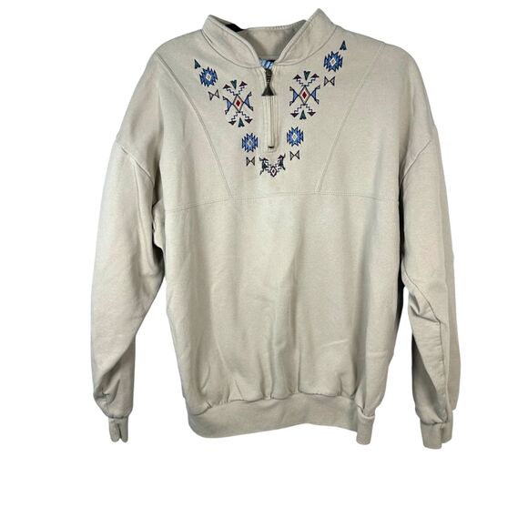 Art Unlimited Vintage Aztec Mayan First Nations Embroidered Zip Sweater Large - Picture 1 of 5